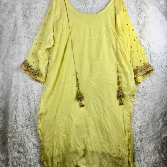 Pakistani Indian Yellow Designer Shalwar Kameez Handmade 3 Piece Set Women's XXL - Picture 7 of 10